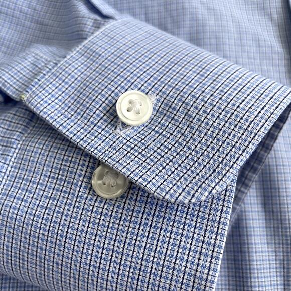 BOSS Hugo Boss Men's 17 (36/37) Blue Sharp Fit Classic Plaid Button Down Shirt - Picture 6 of 15